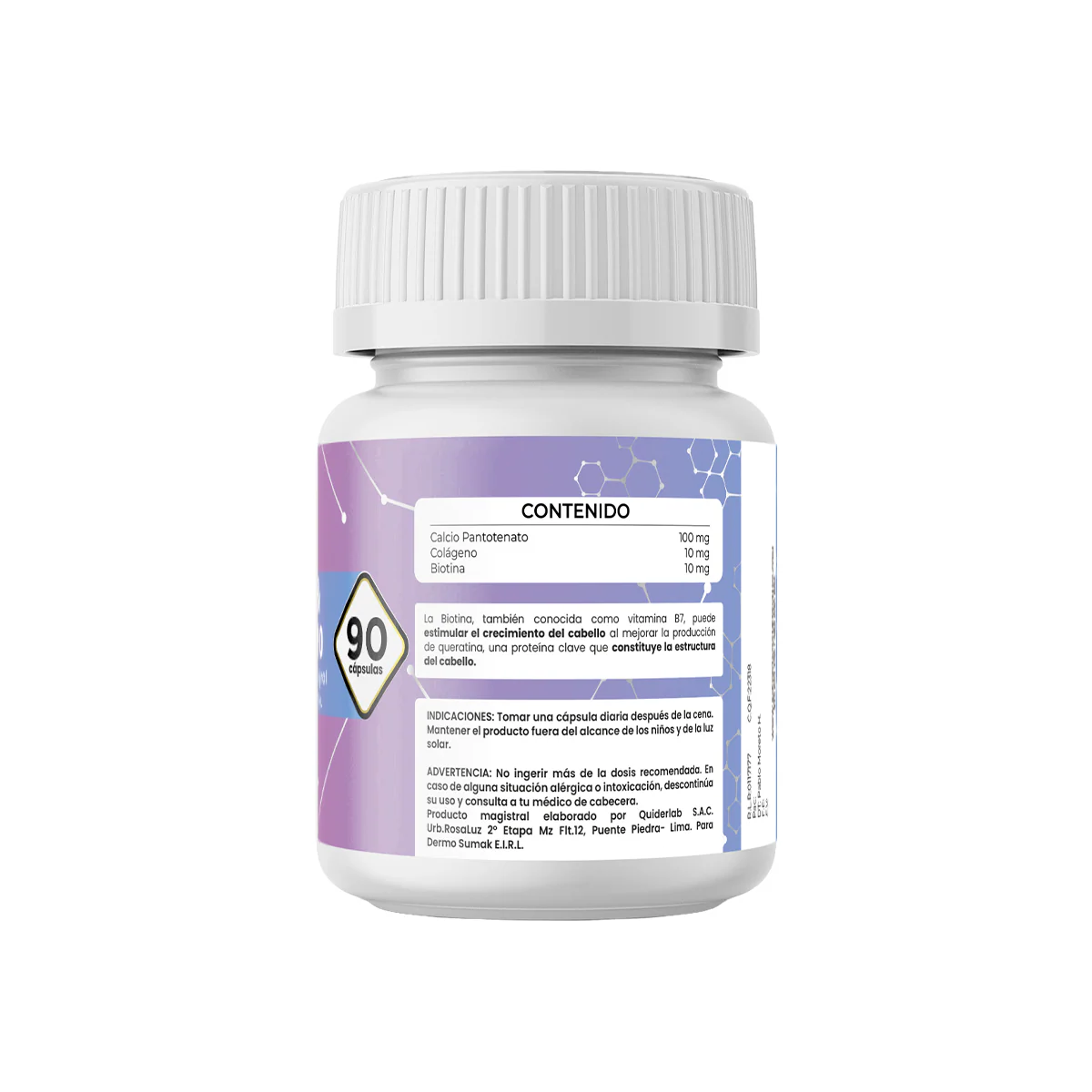 Biotina 10 mg & Colágeno 10 mg x 90 Cápsulas - Dermo Sumak - Image 3